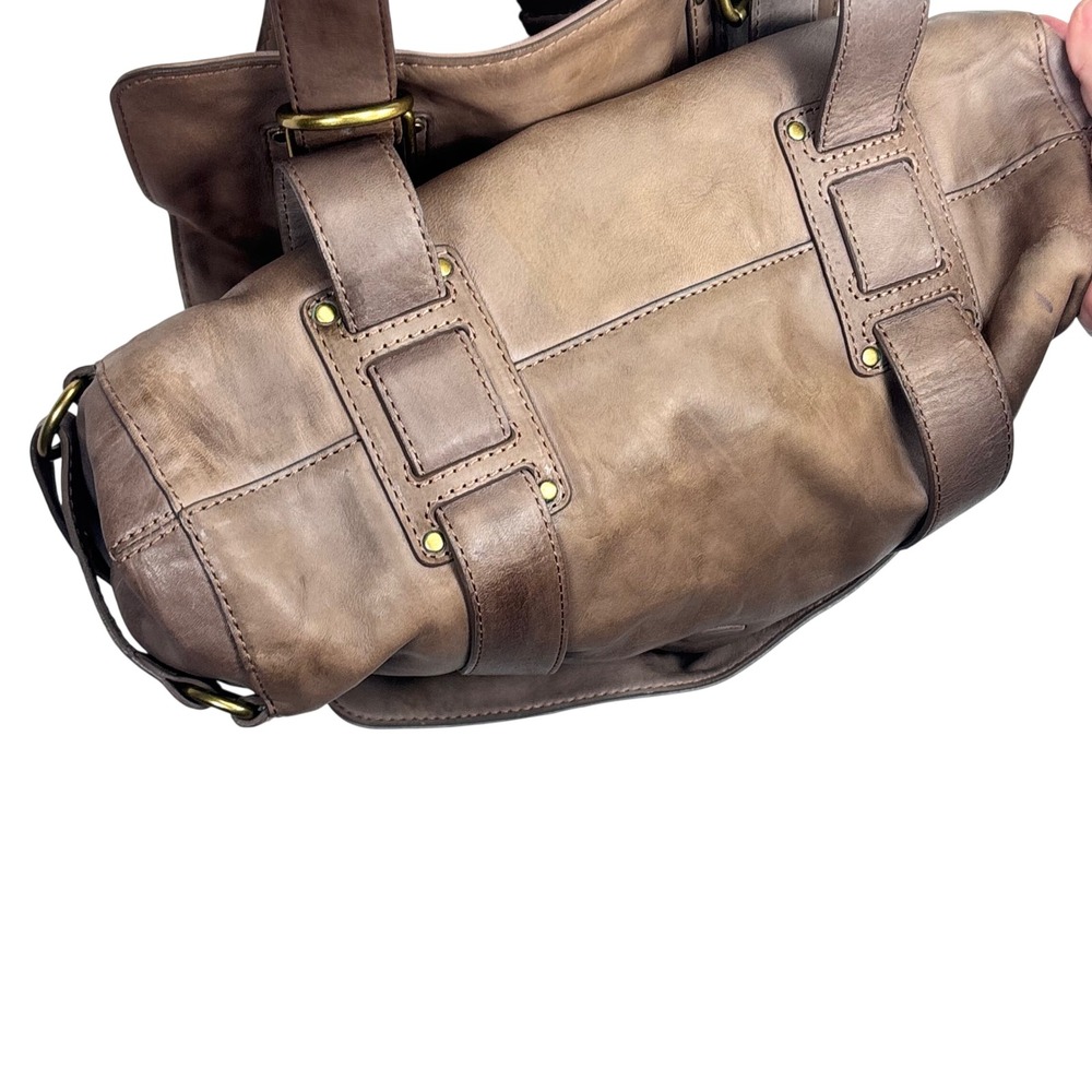 Kooba Leather Shoulder Bag Crossbody Distressed Brown Gray Buckle Boho Grunge - Picture 8 of 13